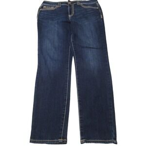 7 for all Mankind Women 8 Blue Denim Mid Rise Skinny Dark Wash Embroidered 32x29